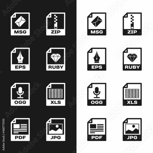 Set RUBY file document, EPS, MSG, ZIP, OGG and XLS icon. Vector