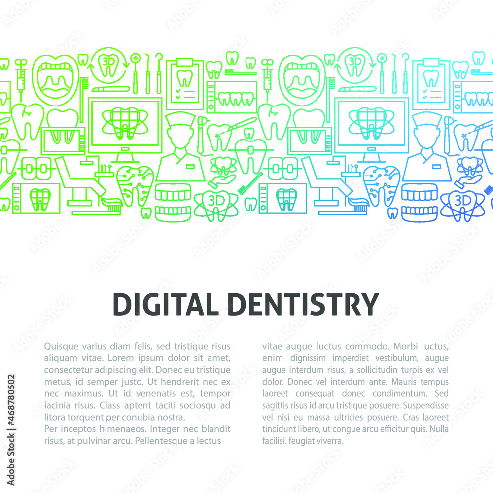 Digital Dentistry Dental Line Template. Vector Illustration of Outline Design.