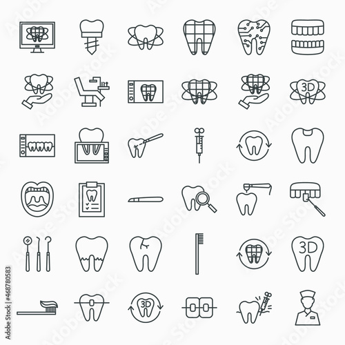 Digital Dentistry Line Icons Set. Vector Thin Outline Medical Symbols.