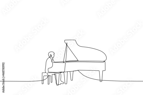 musician playing the piano - one line drawing vector. concept musician performs concert, composer composes music