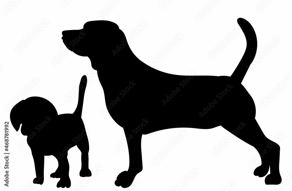 black silhouette dog and puppy vector, isolated