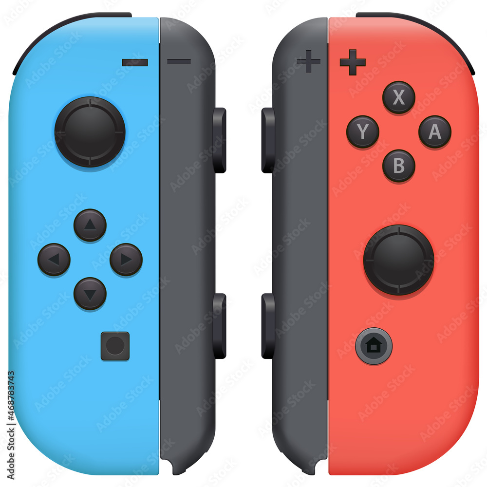 Joy-Cons left blue and right red front view for Nintendo Switch handheld  game system realistic icon. Joy Con for Nintendo Switch game console. Tokyo  2021. Stock Vector | Adobe Stock