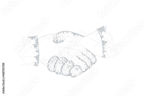 Handshake isolated on background. For web site, poster, placard and greeting card. Useful for contract agreement and presentation material. Creative art concept, vector illustration