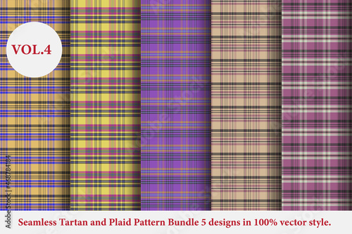 Tartan and Plaid Pattern Bundle Vol.4,Buffalo Plaid Pattern Vector,Tartan Fabric background wallpaper,Monochrome tartan patterns collection Vector,Seamless tartan plaid pattern