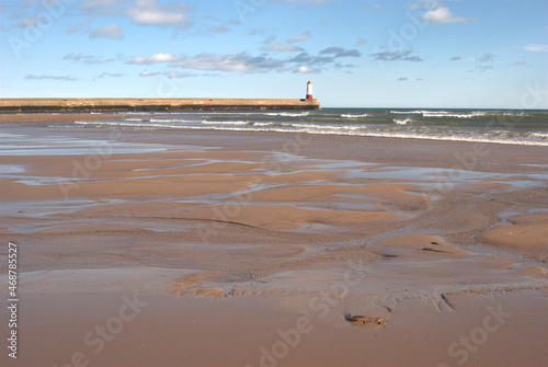 Pier beach sea at Spittal in autumn