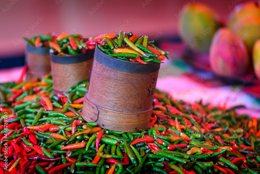 Red and green spice, Saint Paul market place, Reunion Island