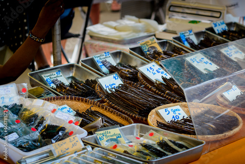 Vanilla sale  Saint Paul market place  Reunion Island