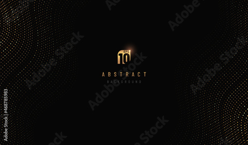 Abstract wavy golden glitter stripes line pattern on black background with copy space. Luxury and elegant banner design. You can use for cover template, poster, flyer, print ad. Vector illustration