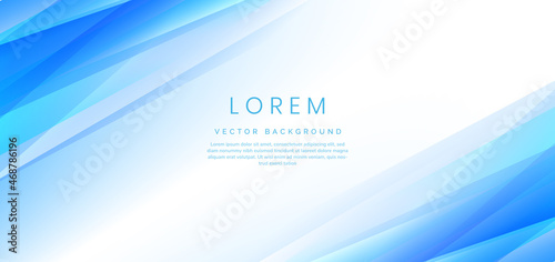 Abstract banner blue and white gradient triangles overlap background with copy space for text.