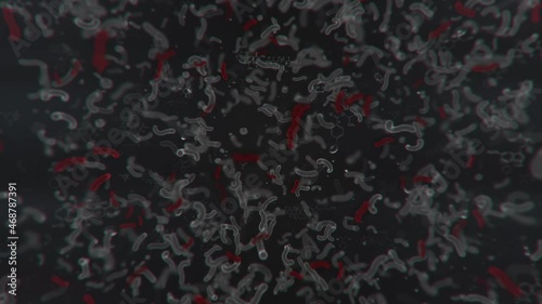 3D animated bacterial background with chemical formulas and movement of microorganisms.