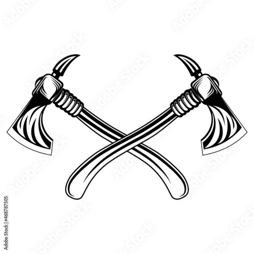 The symbol represents the coat of arms of the Indians with the image of a tomahawk in a vector monochrome image on a white background