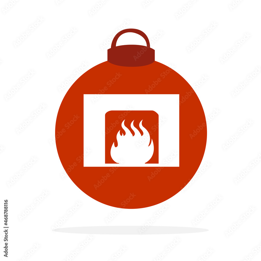 Christmas decoration, with a fireplace in the middle, icon, vector illustration