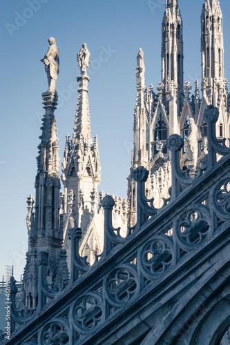 Sculptures and towers of Milan Duomo Cathedral