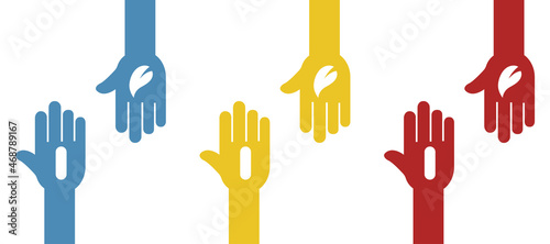 image of two palms, choice between medical and natural treatment, vector illustration