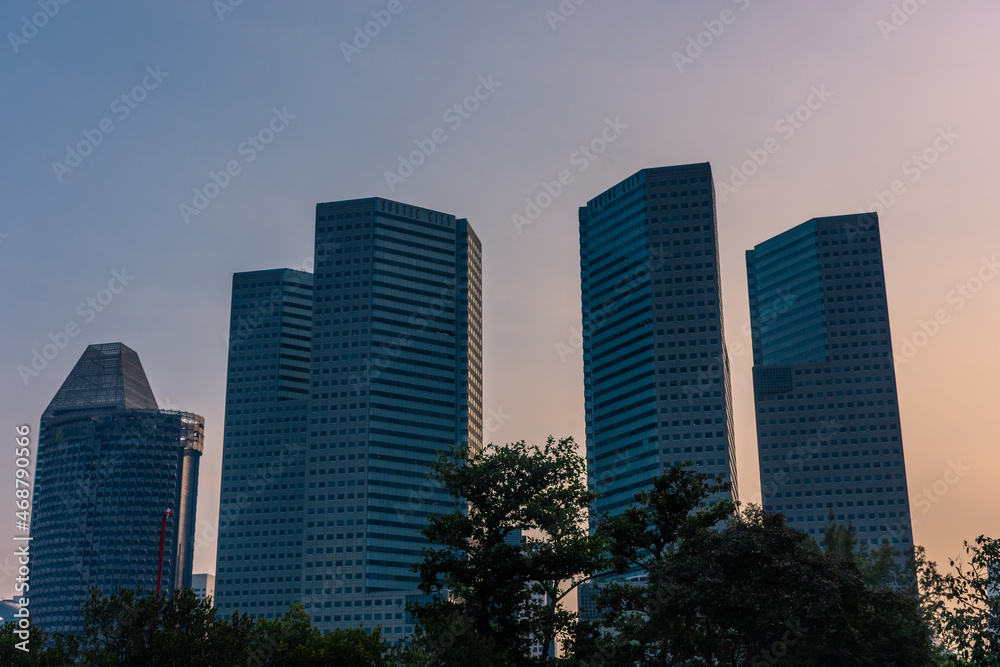 SINGAPORE, 3 OCTOBER 2019: Skyline of the modern district SINGAPORE, 3 OCTOBER 2019: Skyline of the modern district
