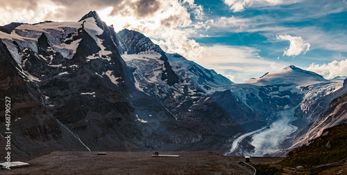 Beautiful alpine sunset view with the famous Pasterze glacier at the Grossglockner High Alpine Road, Salzburg, Kaernten, Austria