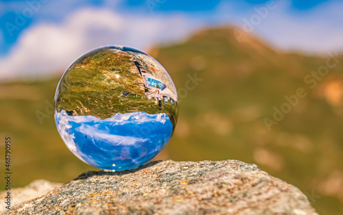 Crystal ball alpine landscape shot at the famous Grossglockner high Alpine road  Salzburg  Austria