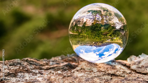 Crystal ball alpine landscape shot at the famous Grossglockner high Alpine road, Salzburg, Austria