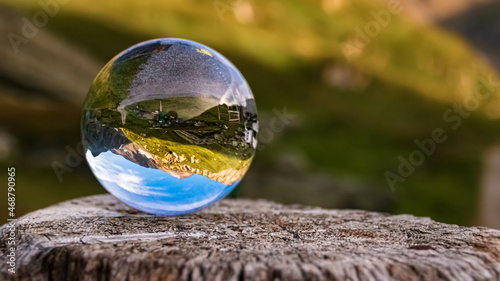 Crystal ball alpine landscape shot at the famous Grossglockner high Alpine road, Salzburg, Austria