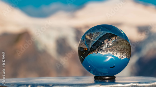 Crystal ball alpine landscape shot at the famous Grossglockner high Alpine road, Salzburg, Austria