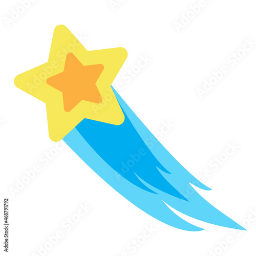 Falling star, flying comet. Vector illustration in cartoon flat style. Dreaming concept. Print for cards, textile, celebration design and decor. Simple illustration for kids and children. 