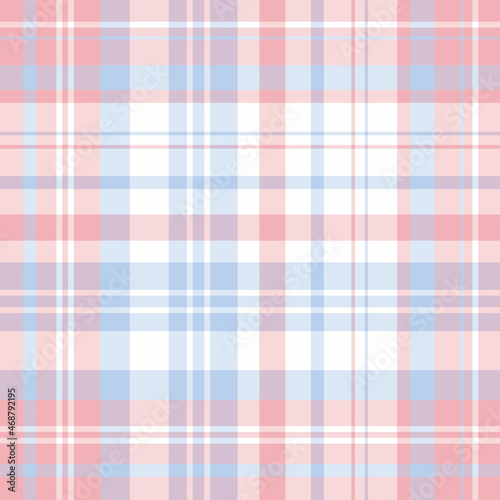 Seamless pattern in positive light pink, blue and white colors for plaid, fabric, textile, clothes, tablecloth and other things. Vector image.