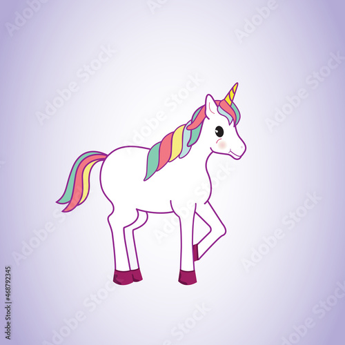 Unicorn isolated on background. For web site, poster, placard and wallpaper. Cute unicorn for mobile phone decoration, app, print material and greeting card. Creative art concept, vector illustration
