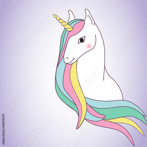 Unicorn isolated on background. For web site  poster  placard and wallpaper. Cute unicorn for mobile phone decoration  app  print material and greeting card. Creative art concept  vector illustration