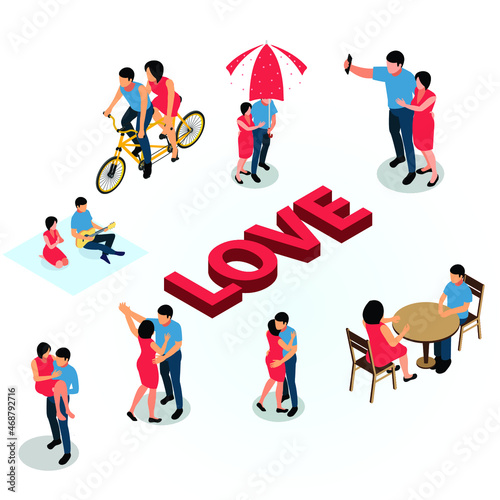 Loving couple activities set 3d isometric vector illustration concept for banner, website, landing page, ads, flyer template