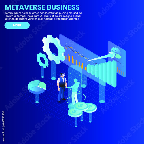 Business deal in metaverse 3d isometric vector illustration concept for banner, website, landing page, ads, flyer template
