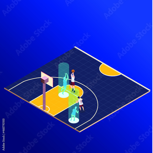 Metaverse virtual reality sport basketball 3d isometric vector illustration concept for banner, website, landing page, ads, flyer template