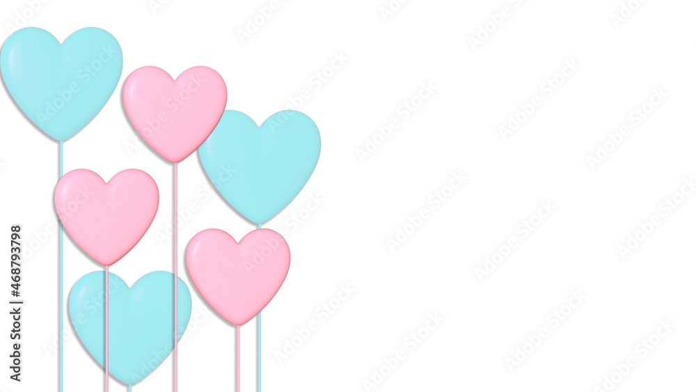 White  background and pink  heart, blue heart