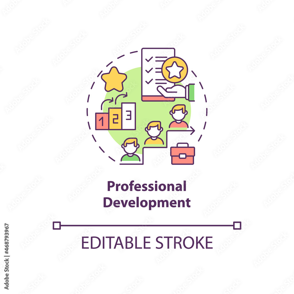Professional development concept icon. Employees perks abstract idea thin line illustration. Meaningful expertise and experience. Vector isolated outline color drawing. Editable stroke