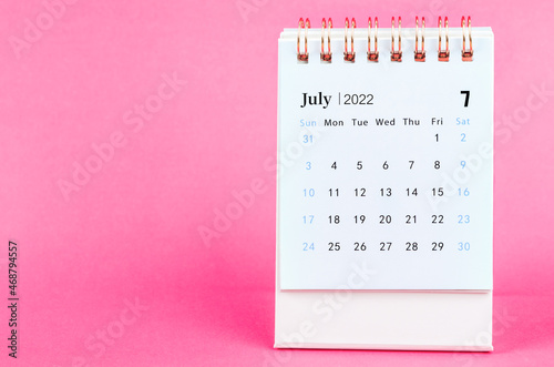 July 2022 desk calendar.