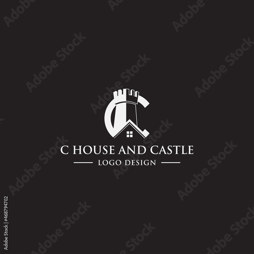 C HOUSE AND CASTLE LOGO DESIGN VECTOR