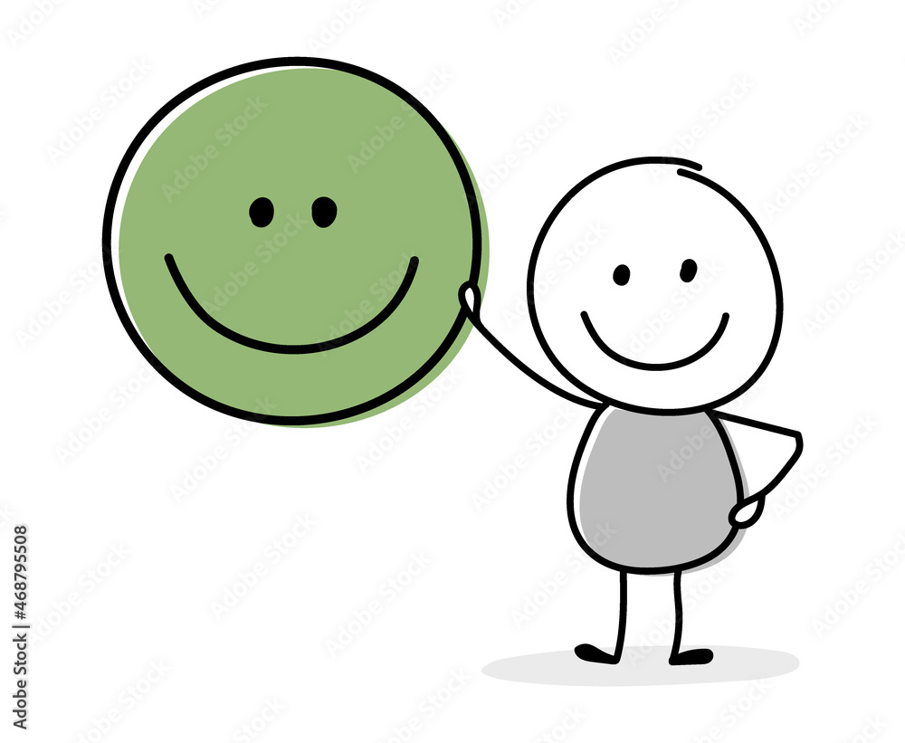 Fototapeta premium Smiley stickman with emoticon symbol. Vector