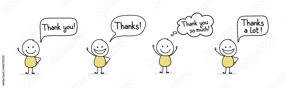 Happy hand drawn character with text - thank you, thanks. Vector Happy hand drawn character with text - thank you, thanks. Vector