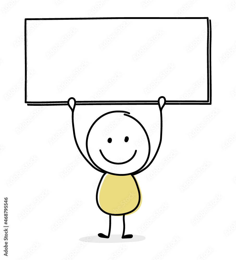 Smiley cartoon caricature with blank board icon. Business concept. Vector Smiley cartoon caricature with blank board icon. Business concept. Vector