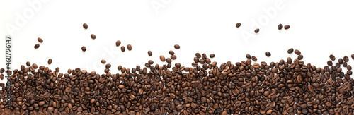 panorama of coffee beans isolated on white background