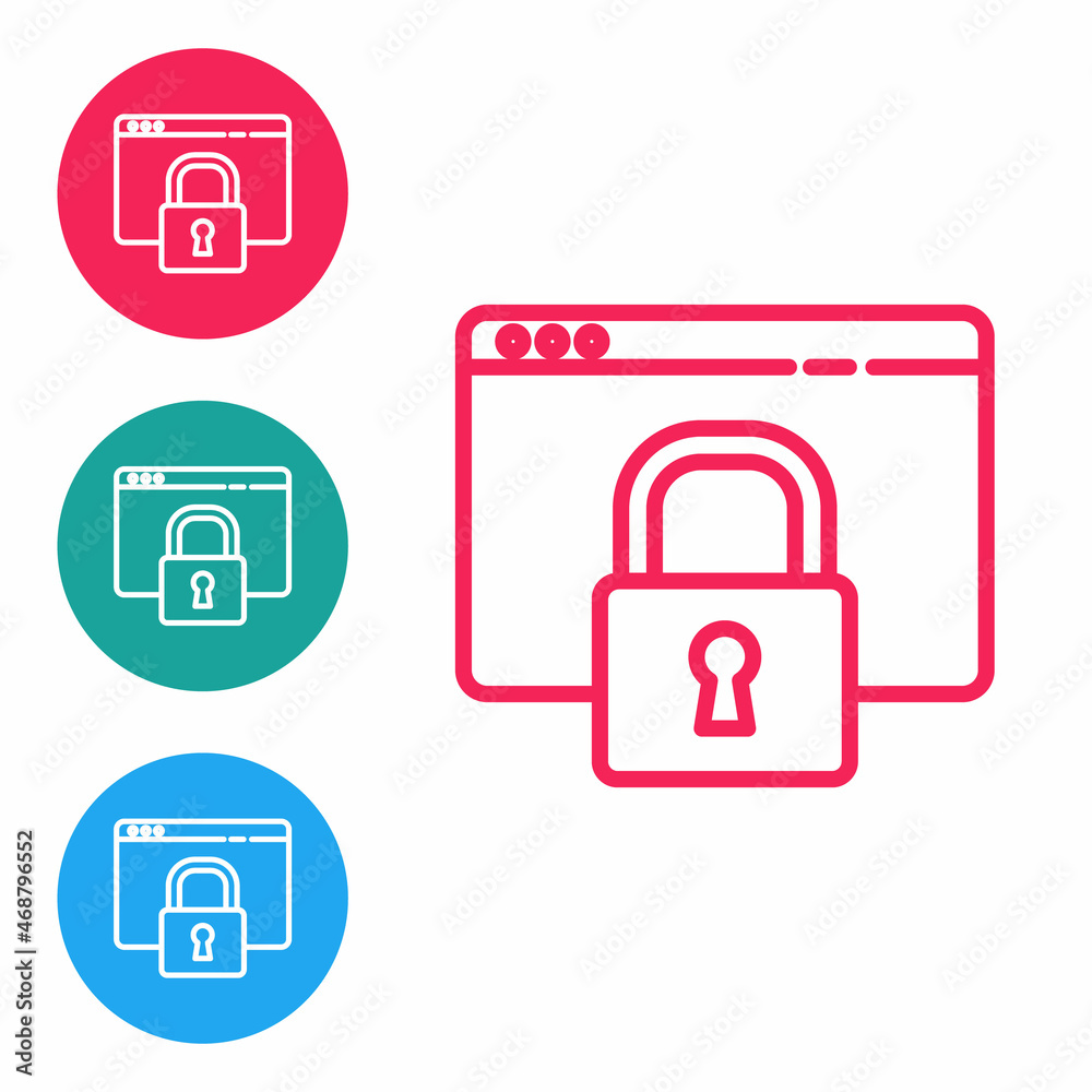 Red line Secure your site with HTTPS, SSL icon isolated on white background. Internet communication protocol. Set icons in circle buttons. Vector Illustration Red line Secure your site with HTTPS, SSL icon isolated on white background. Internet communication protocol. Set icons in circle buttons. Vector Illustration