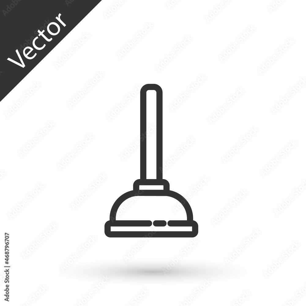 Grey line Rubber plunger with wooden handle for pipe cleaning icon isolated on white background. Toilet plunger. Vector Illustration Grey line Rubber plunger with wooden handle for pipe cleaning icon isolated on white background. Toilet plunger. Vector Illustration