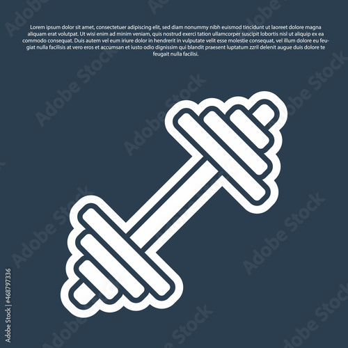 Blue line Dumbbell icon isolated on blue background. Muscle lifting icon, fitness barbell, gym, sports equipment, exercise bumbbell. Vector