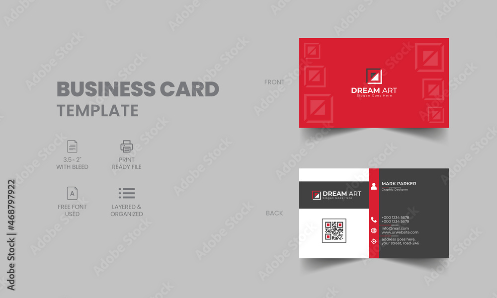 Clean modern red and black business card template, vector illustration design. Clean modern red and black business card template, vector illustration design.