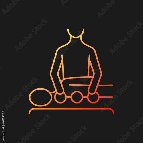 Chiropractic care gradient vector icon for dark theme. Mechanical disorders treatment. Medical procedure. Thin line color symbol. Modern style pictogram. Vector isolated outline drawing