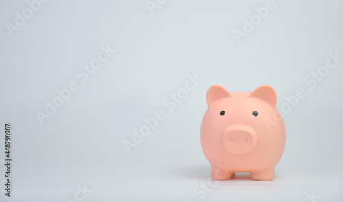 A pink piggy coin on a white background.Saving money concept .