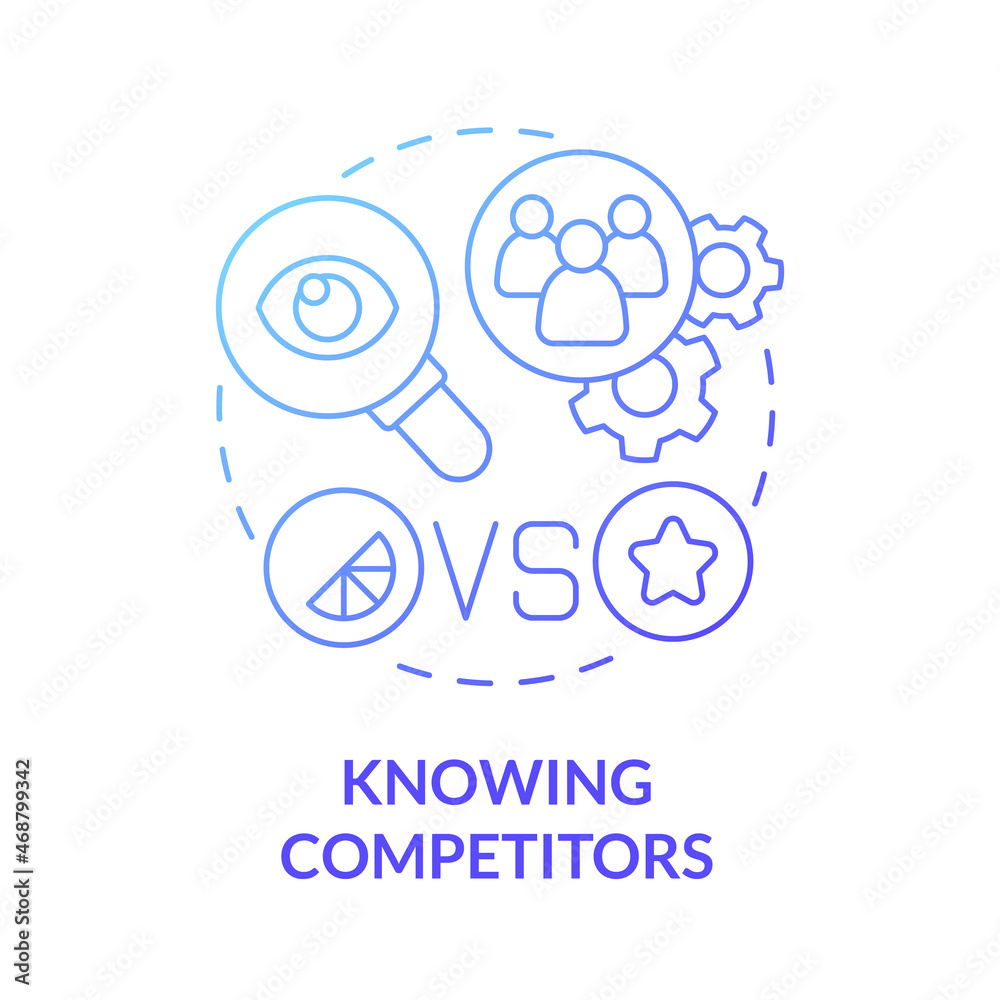 Knowing competitors blue gradient concept icon. Analyze competitive market for efficient company promo. Brand planning abstract idea thin line illustration. Vector isolated outline color drawing Knowing competitors blue gradient concept icon. Analyze competitive market for efficient company promo. Brand planning abstract idea thin line illustration. Vector isolated outline color drawing