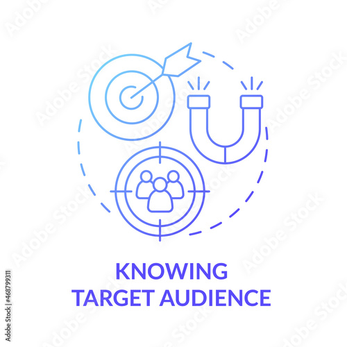 Knowing target audience blue gradient concept icon. Analyzing customer base. Research for client group. Brand planning abstract idea thin line illustration. Vector isolated outline color drawing