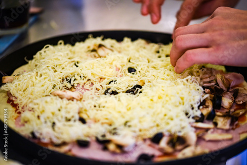 close up view of the italian home made pizza dish