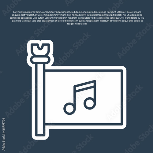 Blue line Music festival, access, flag, music note icon isolated on blue background. Vector