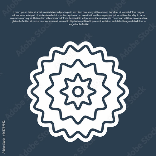 Blue line Bicycle cassette mountain bike icon isolated on blue background. Rear Bicycle Sprocket. Chainring crankset with chain. Vector